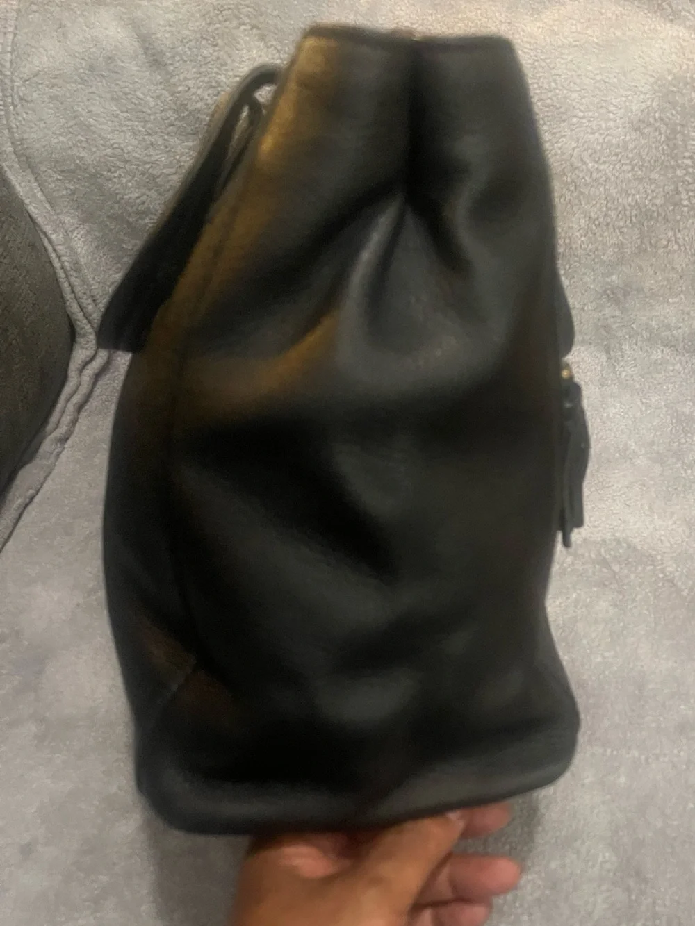kate spade Black Pebbled Leather Shoulder Tote with Front Zip Tassel